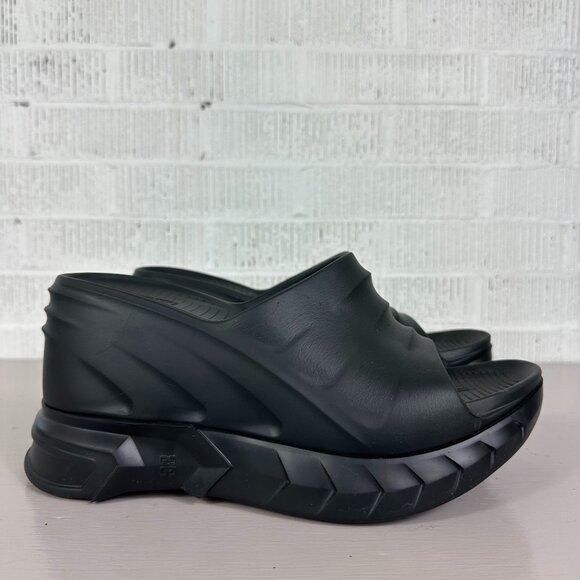 Givenchy Marshmallow Platform Wedge Mules Sandals Slide Size 40/10 Black Italy - Picture 1 of 12